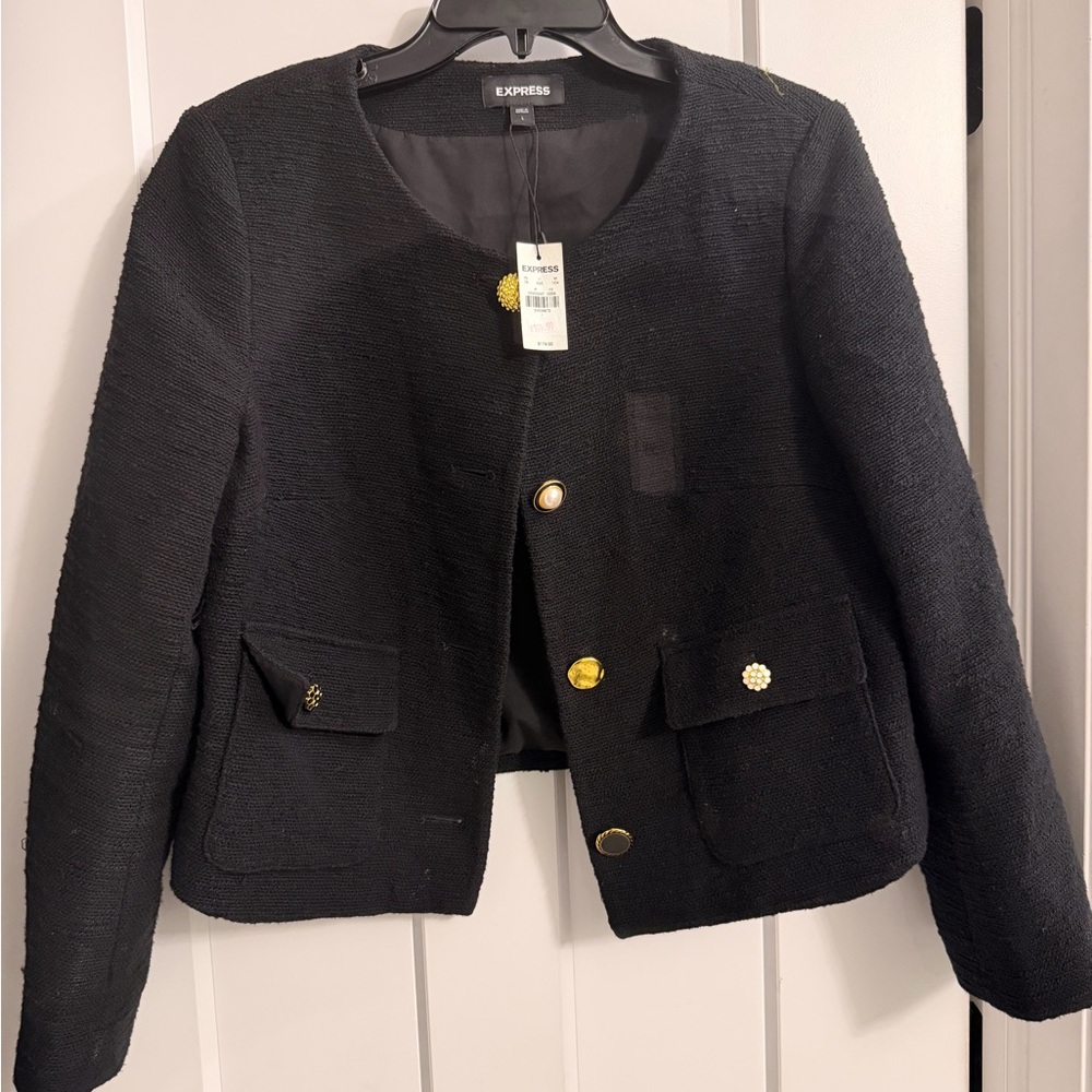Express Mixed Button Front Boucle Tweed Jacket Size Large - Picture 5 of 11